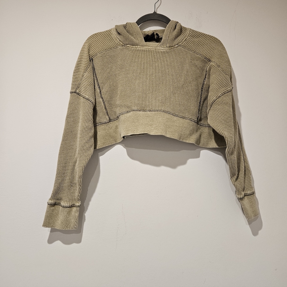 Urban Outfitters Women's Cropped Hoodie With Relaxed , Size Small, Khaki